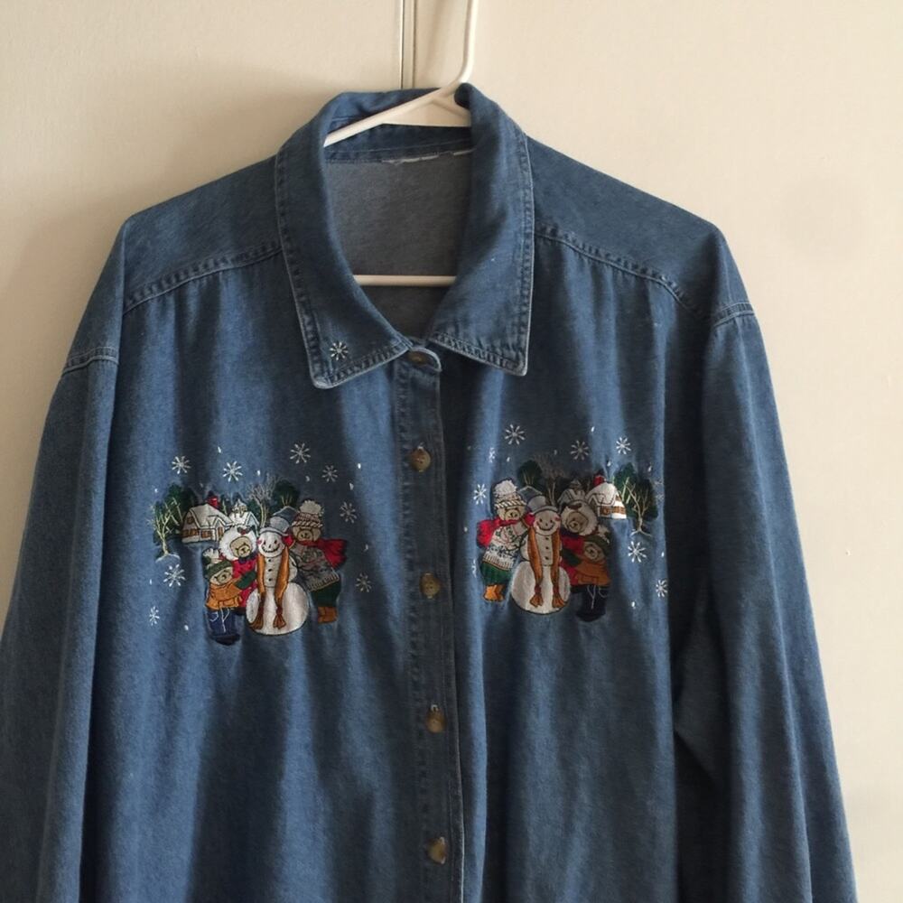 Vintage Three Bears Family Snowman Denim Shirt.-CA3 - Picture 8 of 16